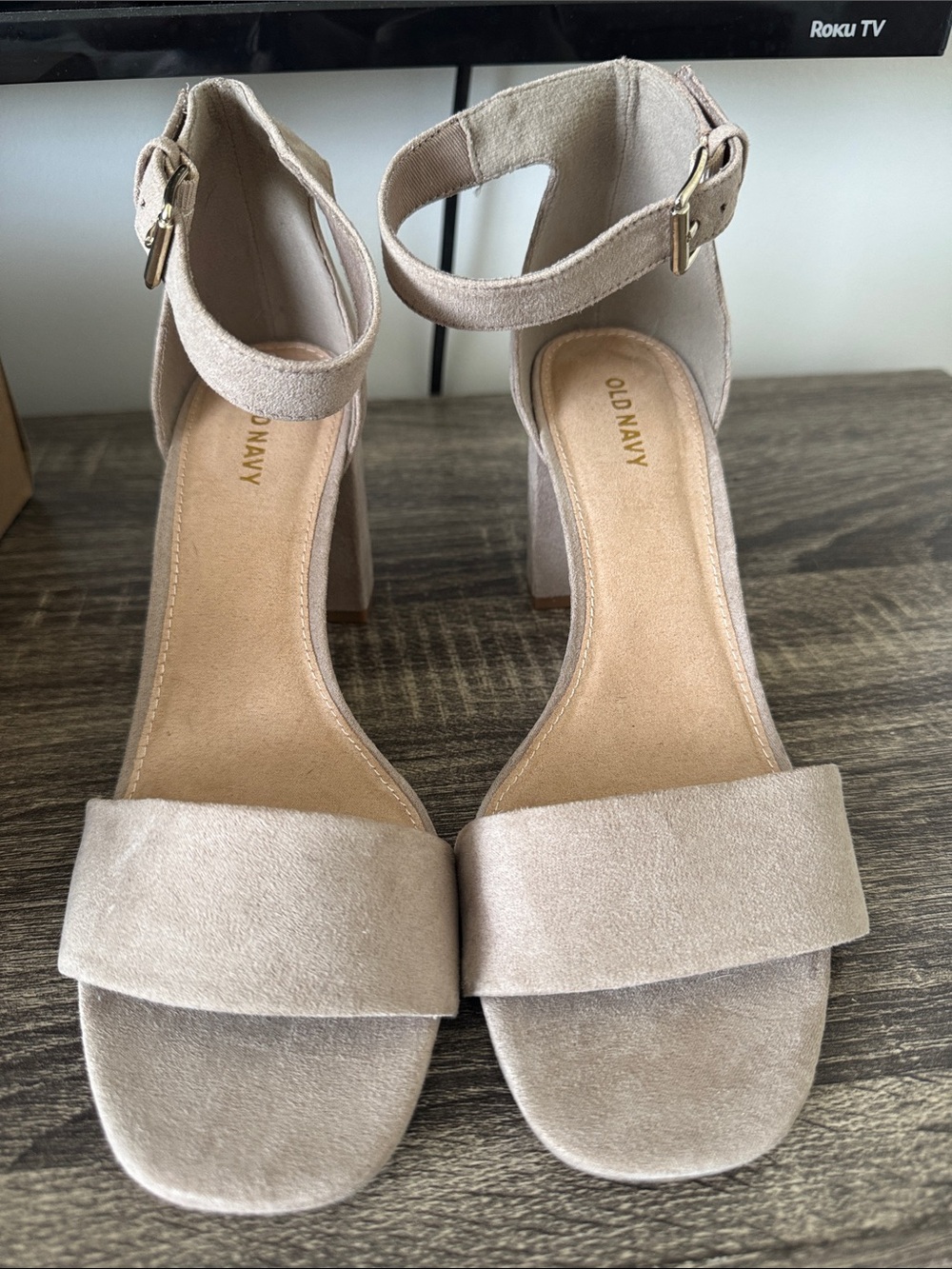 Old Navy Taupe Ankle-Strap Block Heels